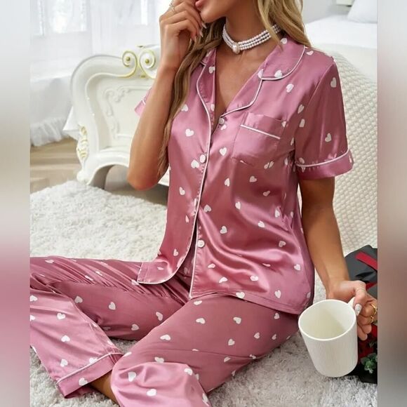 Women's Heart Print Pajama Set, Sleepwear and loungewear - Picture 5 of 6